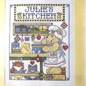 New Kitchen Cross Stitch Kit Bear farmhouse country chef Decor 8" x 10in Gift Ar